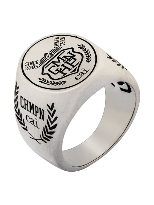cai Ring 925/- Sterling silver signet ring satin oxidised champion coat of arms - Image 4