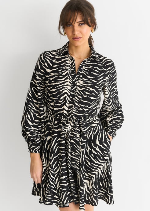 Mono Zebra Belted Shirt Dress - Image 2