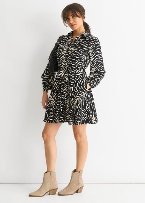 Mono Zebra Belted Shirt Dress - Image 3