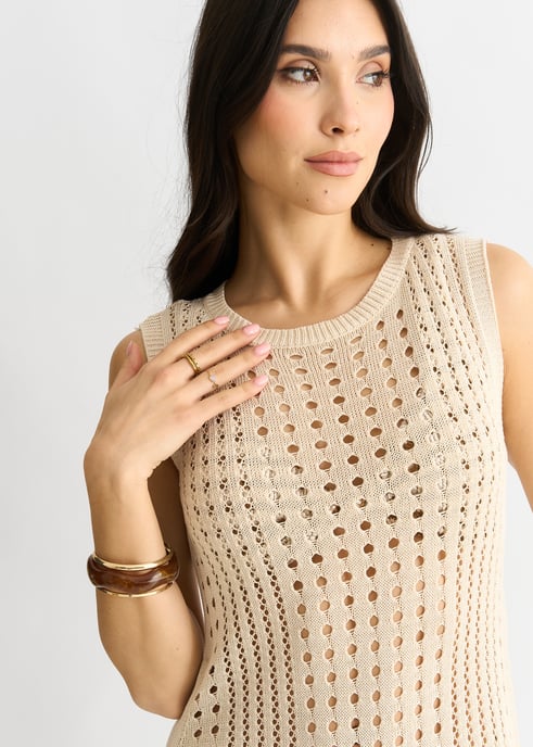 Beige gehaakte gebreide bodycon midi-jurk - Image 2