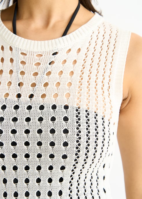 White Crochet Knit Bodycon Midi Dress - Image 2