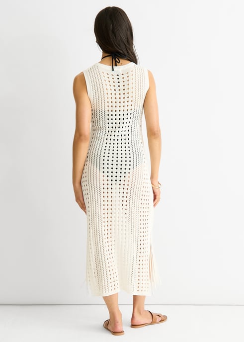 White Crochet Knit Bodycon Midi Dress - Image 4