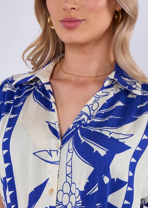 Blue Tropical Print Midi Shirt Dress - Image 2