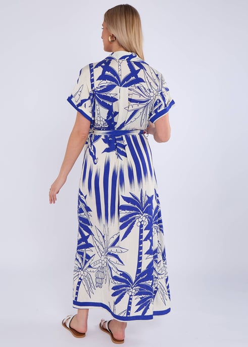 Blue Tropical Print Midi Shirt Dress - Image 4
