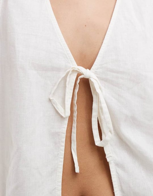 JDY linen mix front tie waistcoat co-ord in white - Image 3