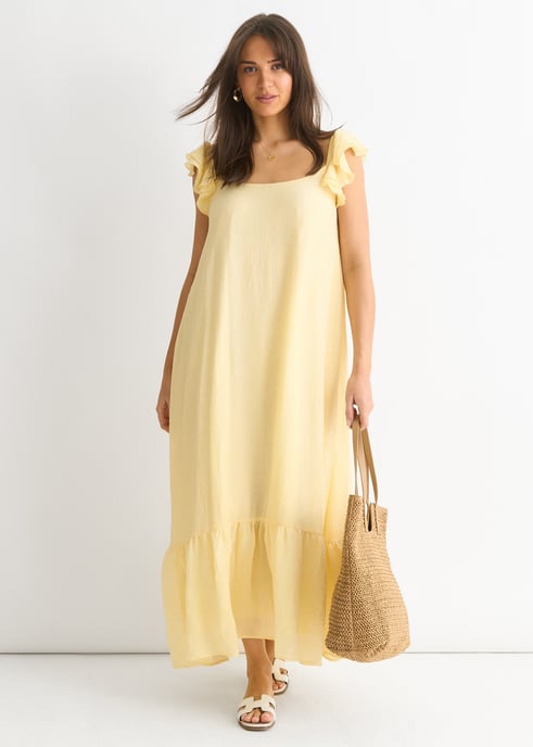 Lemon Ruffle Short Sleeve Viscose Maxi Dress - Image 1