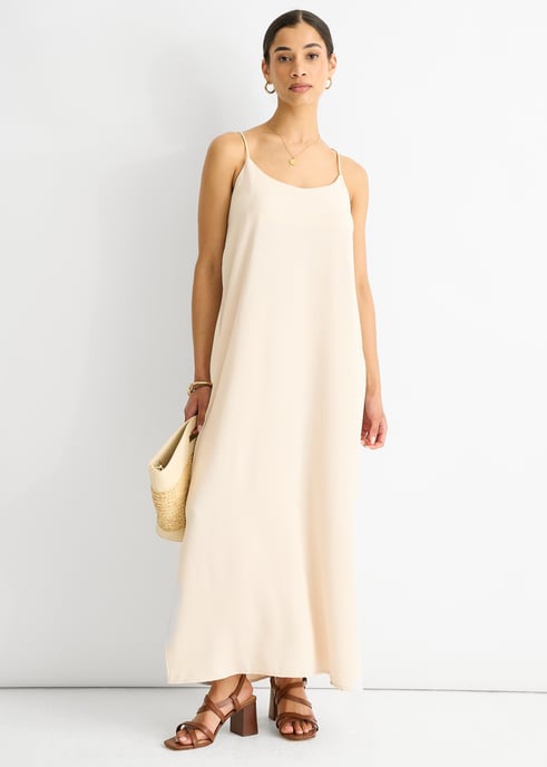 Beige Strappy Cross Back Airflow Oversized dress - Image 1