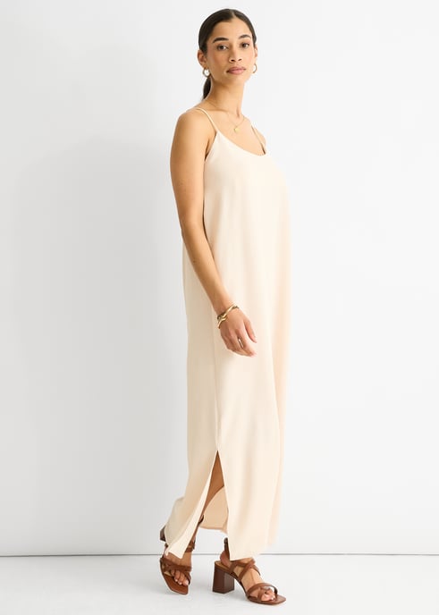 Beige Strappy Cross Back Airflow Oversized dress - Image 3