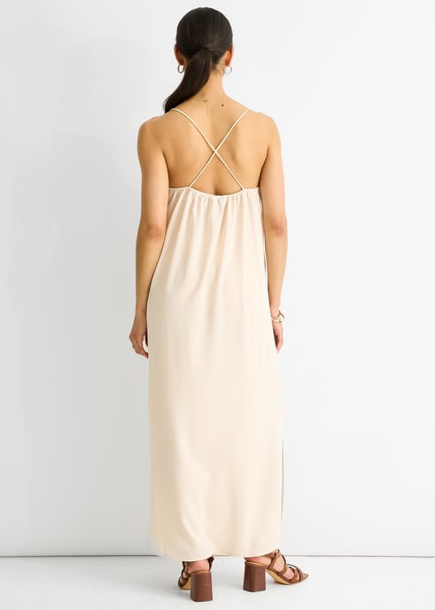 Beige Strappy Cross Back Airflow Oversized dress - Image 4