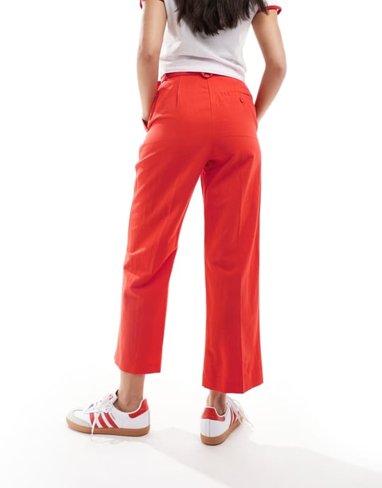 ASOS DESIGN tailored belted trouser with linen in red - Image 3