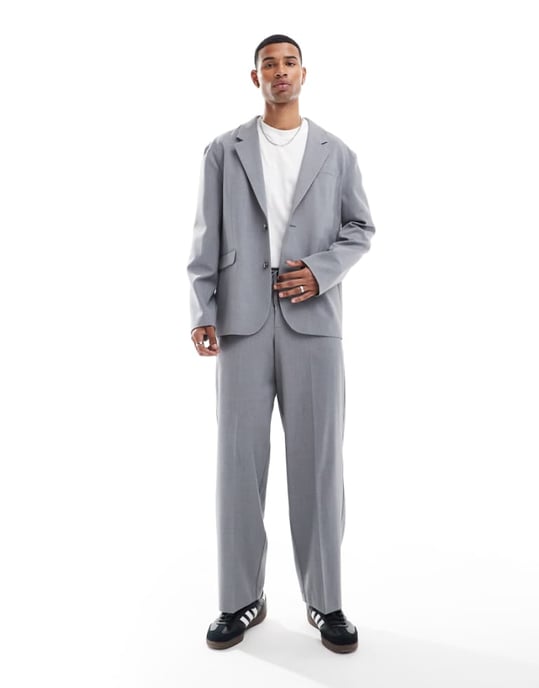 ASOS DESIGN pull on barrel leg suit trousers in grey - Image 1