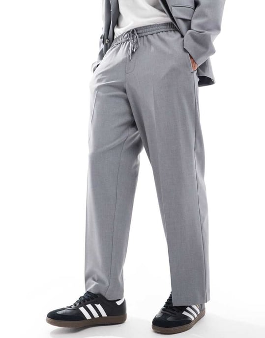 ASOS DESIGN pull on barrel leg suit trousers in grey - Image 3