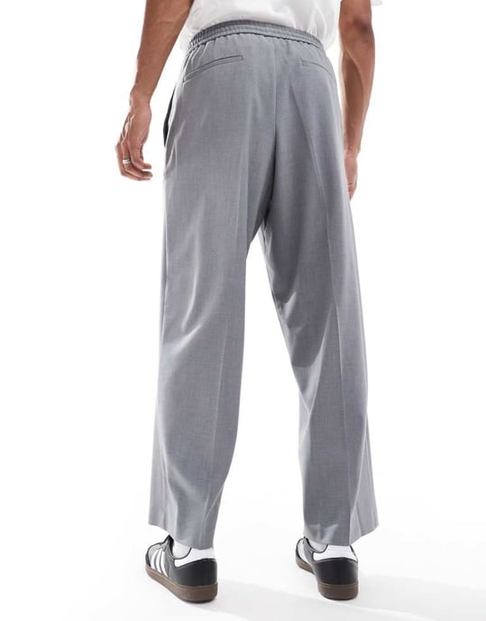 ASOS DESIGN pull on barrel leg suit trousers in grey - Image 4