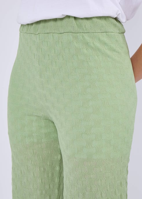 Sage Green Textured Elasticated Waist Flared Trousers - Image 2