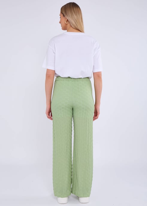 Sage Green Textured Elasticated Waist Flared Trousers - Image 4