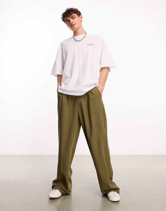 COLLUSION relaxed wide leg tailored trousers in olive - Image 1