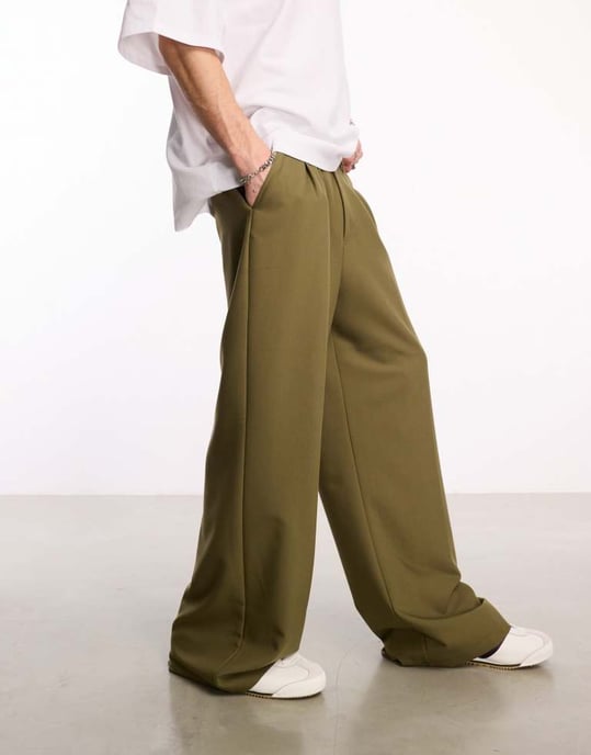 COLLUSION relaxed wide leg tailored trousers in olive - Image 2