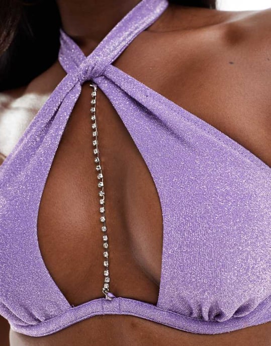Ann Summers Sardina Shimmer halter bikini top in lilac glitter - Image 3