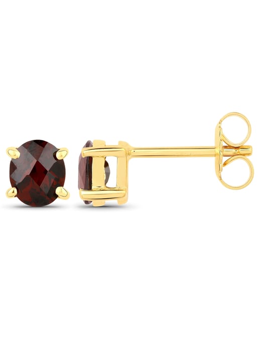Vira Jewels Stud earrings 925 Sterling silver gold-plated shiny oval red garnet - Image 1