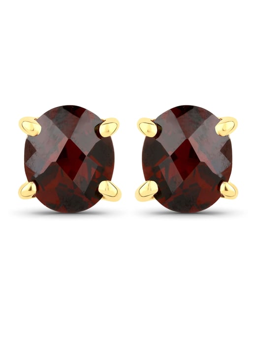 Vira Jewels Stud earrings 925 Sterling silver gold-plated shiny oval red garnet - Image 3