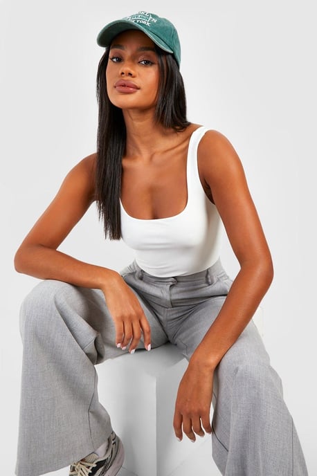 Square Neck Slinky Double Layer Bodysuit - Image 1