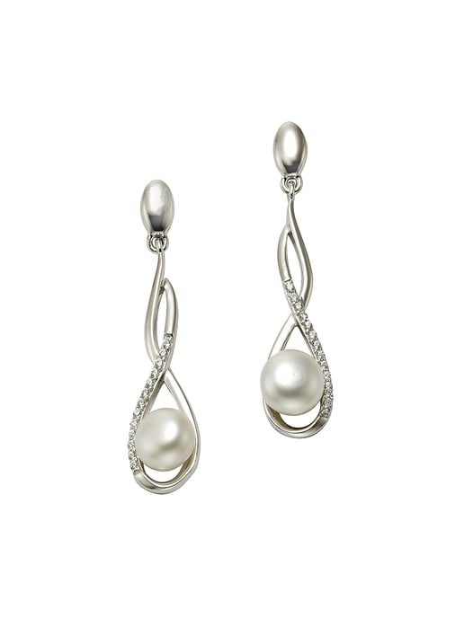 Zeeme Pearls Earrings Silver 925 rhodium-plated with white pearls 7mm and zirconia stones - Image 1