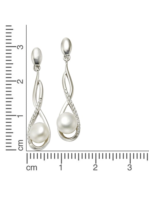 Zeeme Pearls Earrings Silver 925 rhodium-plated with white pearls 7mm and zirconia stones - Image 2