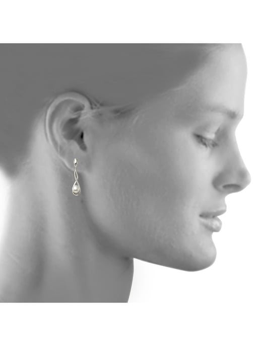 Zeeme Pearls Earrings Silver 925 rhodium-plated with white pearls 7mm and zirconia stones - Image 3
