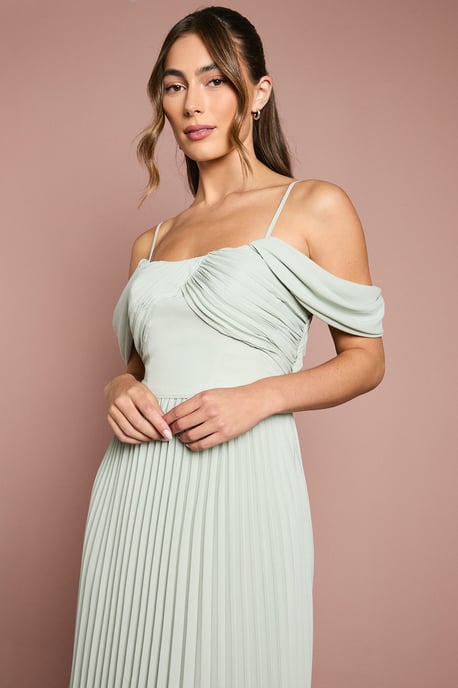 Bardot Pleated Maxi Bridesmaid Dress - Image 2