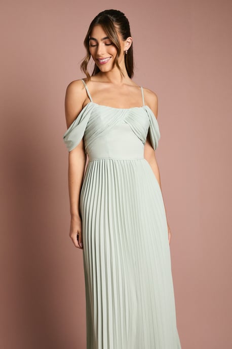 Bardot Pleated Maxi Bridesmaid Dress - Image 4