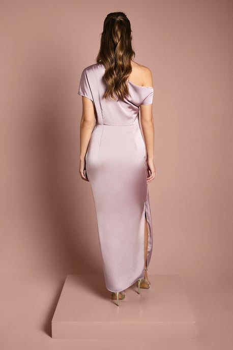 Satin Ruched Detail Off The Shoulder Maxi Bridesmaid Dress - Image 3