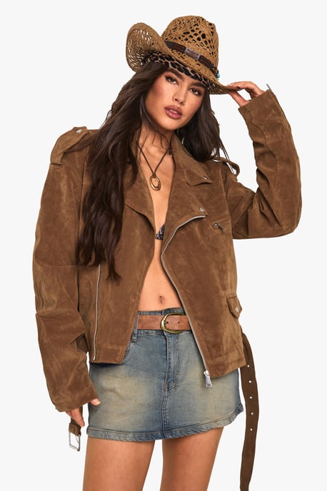 Vintage Suede Look Oversized Biker Jacket - Image 4