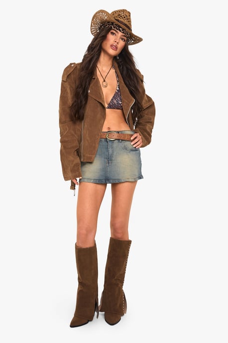 Vintage Suede Look Oversized Biker Jacket - Image 5