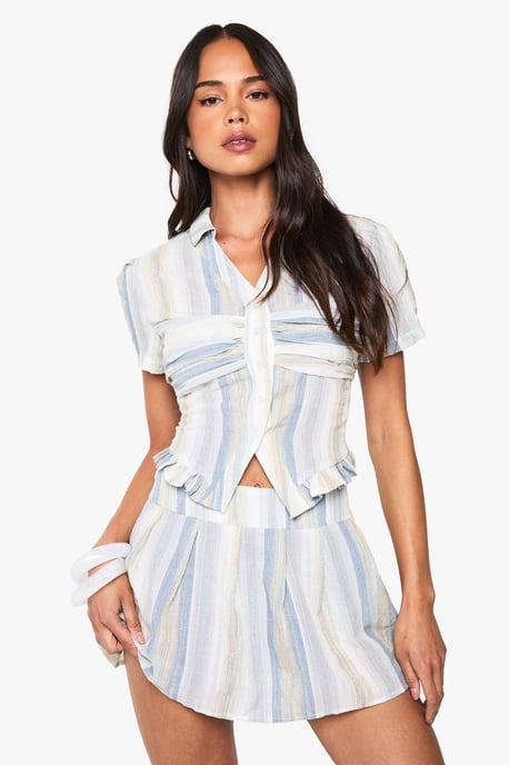 Stripe Pleated Mini Skirt - Image 1
