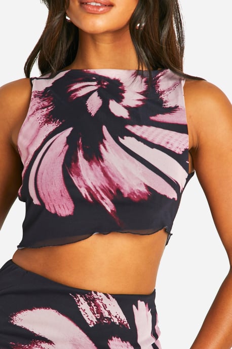 Asymmetric Printed Slash Neck Top - Image 4