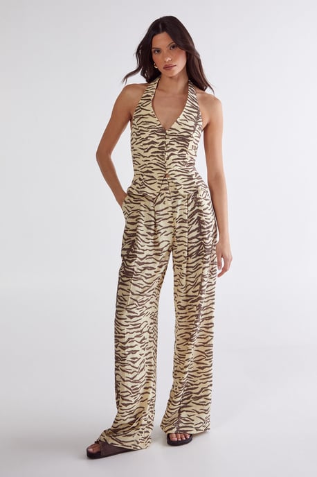 Zebra Print Linen Tailored Trousers - Image 1