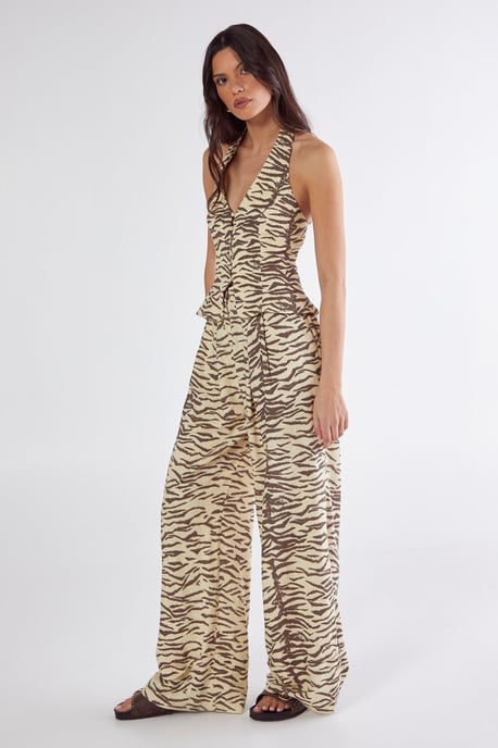 Zebra Print Linen Tailored Trousers - Image 3