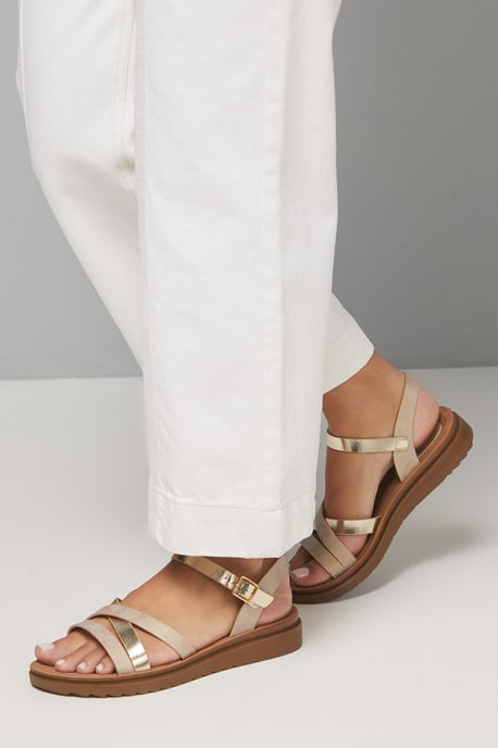 Good For The Sole: Wide Fit Axel Comfort Cross Strap Low Wedge Sandals - Image 2
