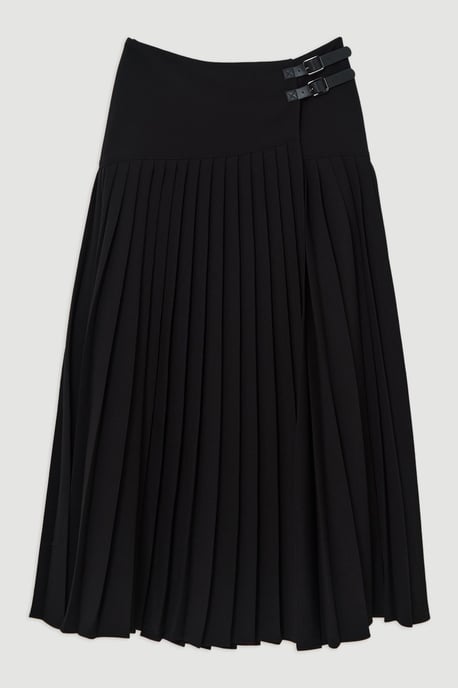 Tailored Crepe Pleated Buckle Detailed Maxi Skirt - Image 4