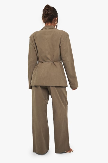 Linen Beaded Tie Detail Wide Leg Trouser - Image 2