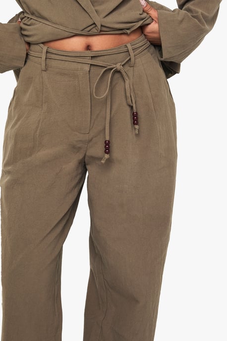 Linen Beaded Tie Detail Wide Leg Trouser - Image 4