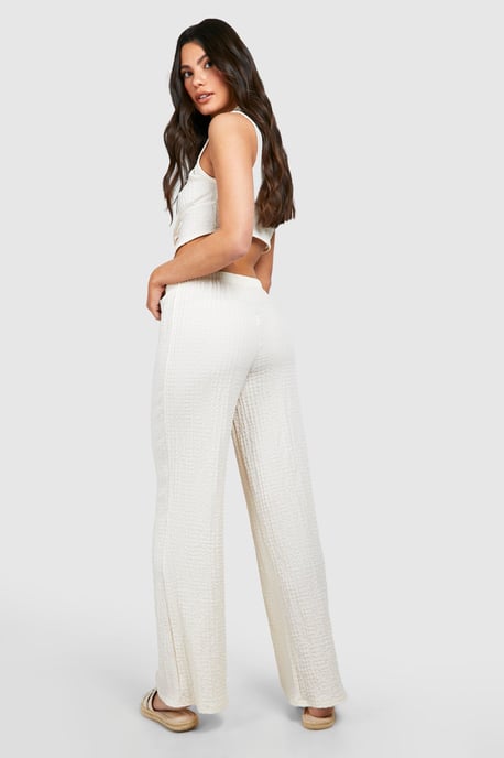 Textured Crinkle Tie Front Top & Wide Leg Trousers - Image 2