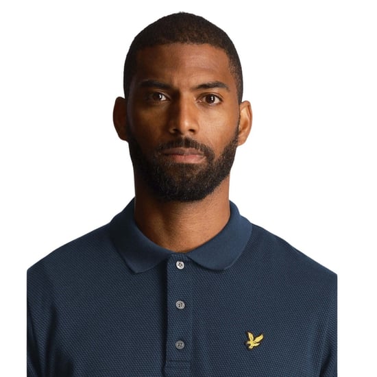 Lyle &amp; Scott - Marinblå Pikétröja Med Tonal Textur - Image 4