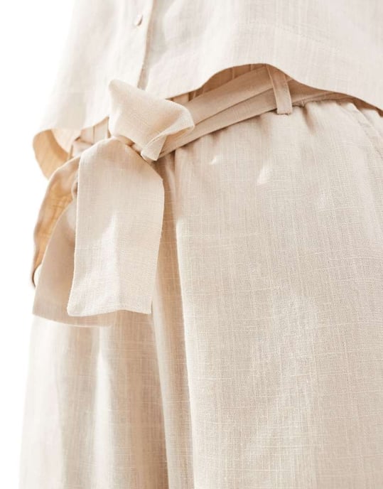 Selected Gulia high waist linen blend shorts co-ord in sand - Image 4