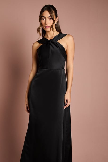 Twisted Halterneck Satin Maxi Dress - Image 4