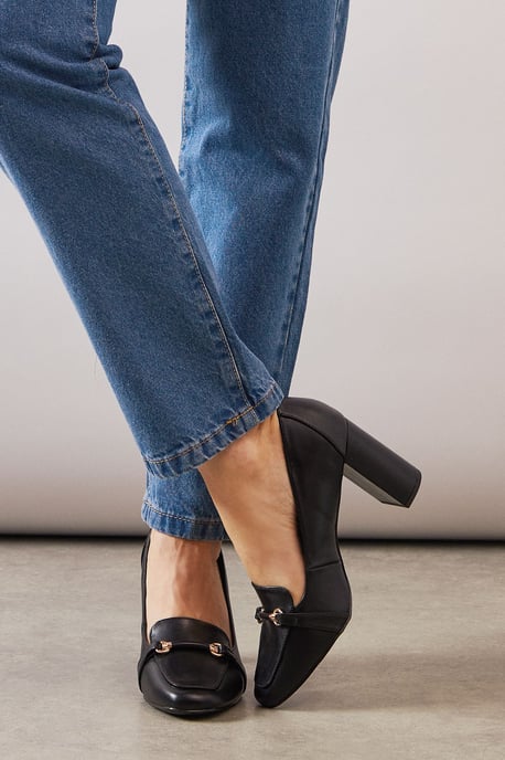 Wide Fit Lucky Faux Leather High Block Heeled Loafers - Image 2