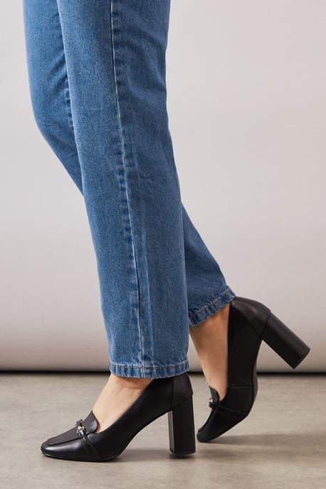 Wide Fit Lucky Faux Leather High Block Heeled Loafers - Image 4
