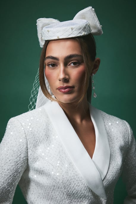 Lisa Tan Bridal Bow Pill Box Fascinator - Image 1