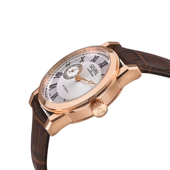 Gevril Men's Madison 316L Stainless Steel IPRG Case, Silver/Black Dial, Brown Handmade Leather Strap - Image 3