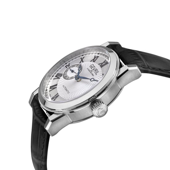 Gevril Men's Madison 316L Stainless Steel Case, Silver/Black Dial, Black Handmade Italian Leather Strap. - Image 3